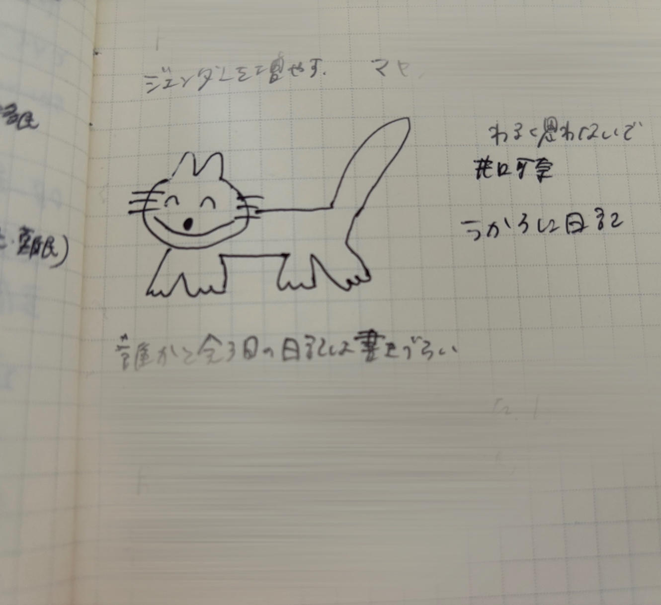 メモ帳に書いた11ぴきのねこ　目の間隔が本物より離れ気味