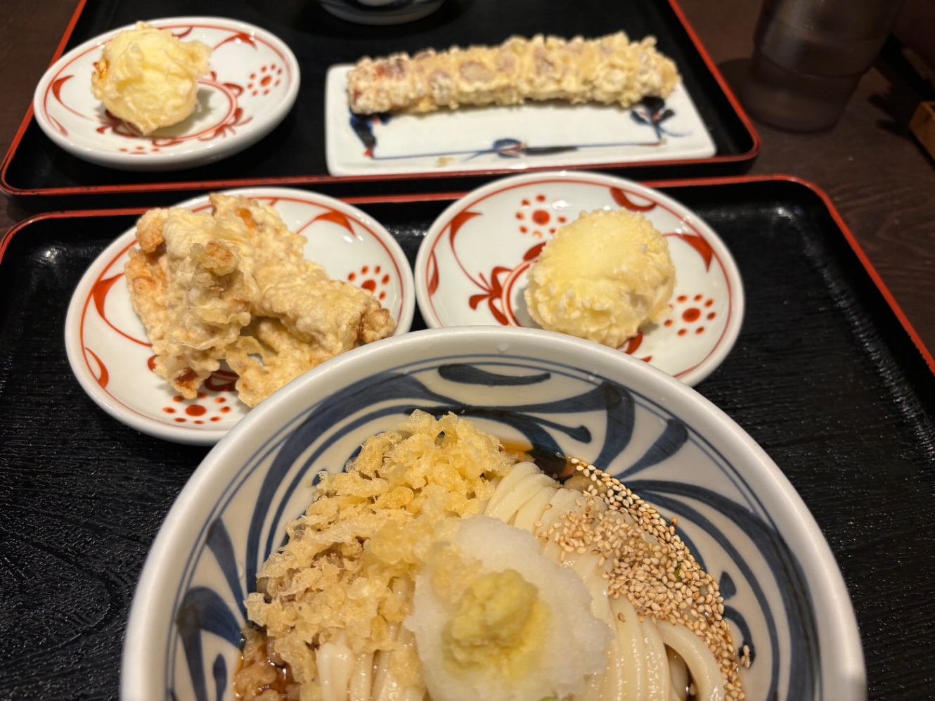 釜玉うどん、かしわ天、たまご天、ちくわ天