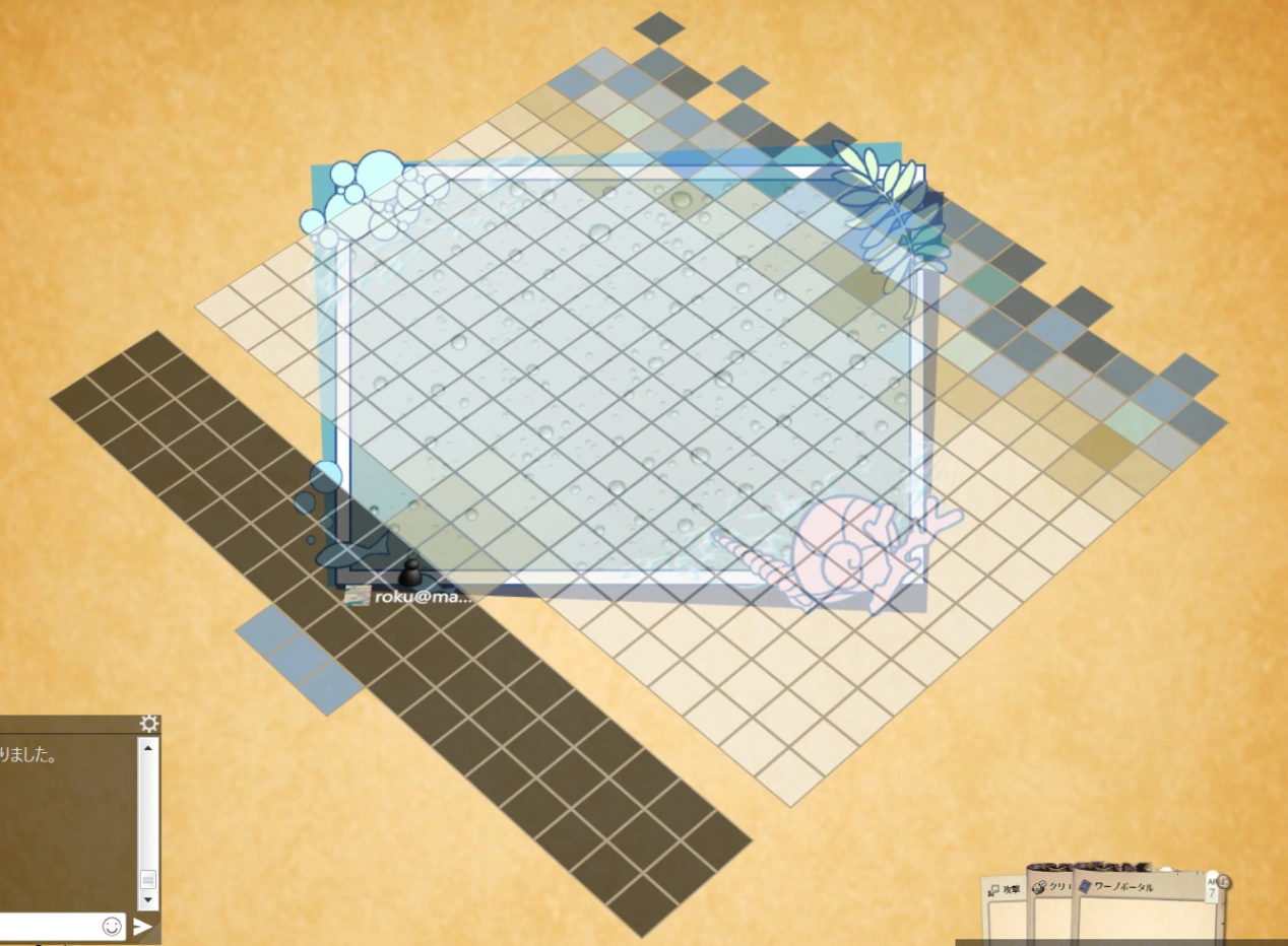 20×20マスのマップにがんばって色を付けて砂浜っぽくした姿