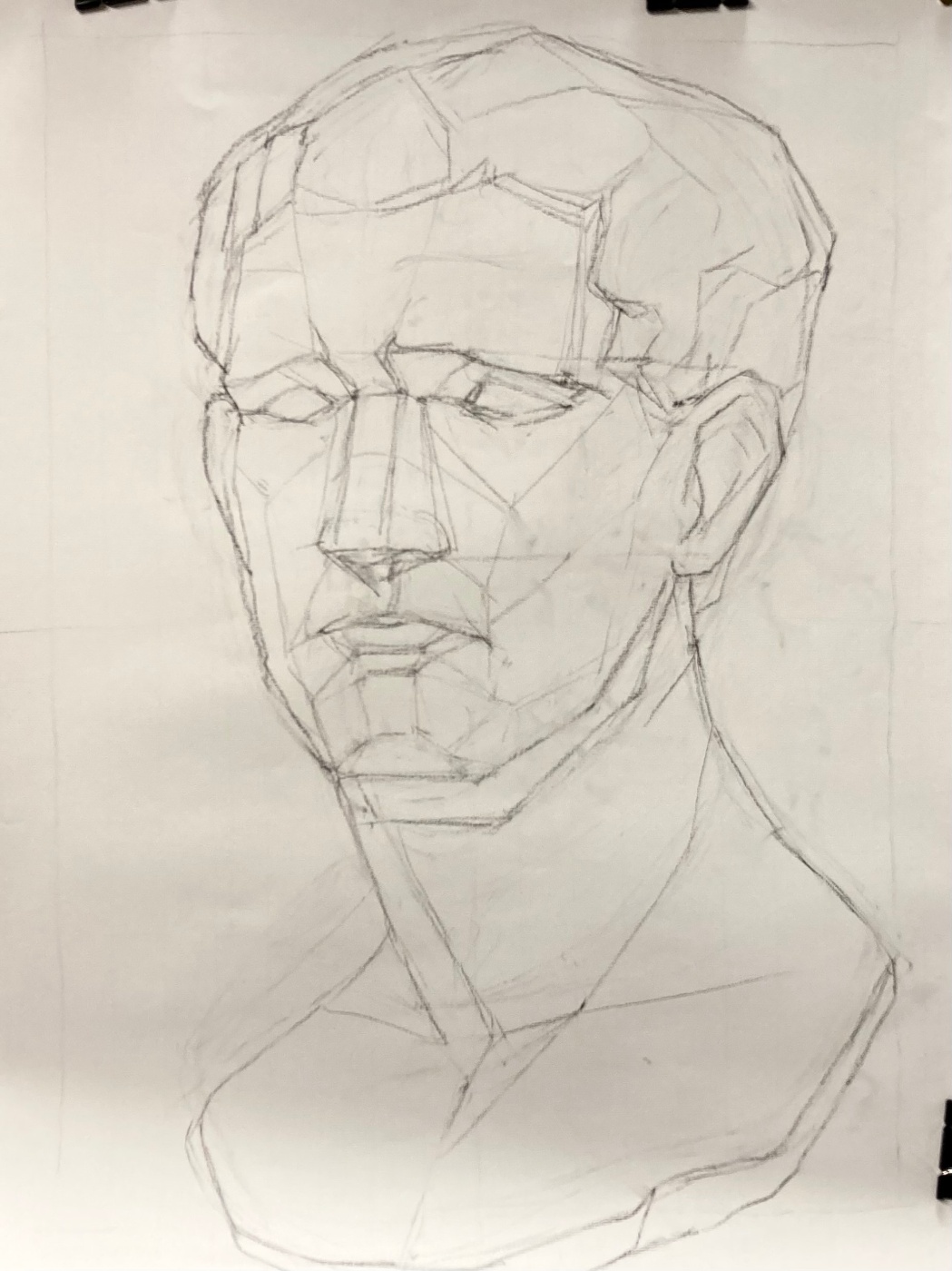 アグリッパ像を描いてる途中の線画状態　まずはポリゴン状に形をとる