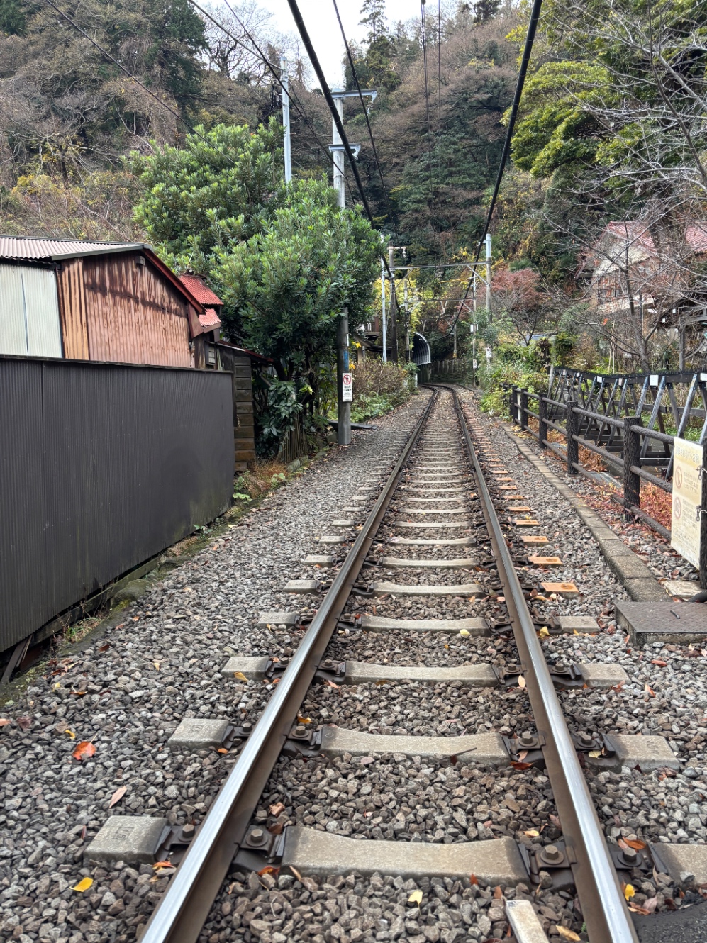 神社前にある踏切から見た江ノ電の線路