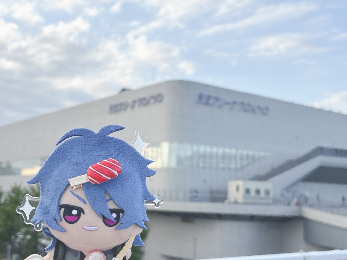 遠めの京王アリーナTOKYOと帝統くんぬいの写真