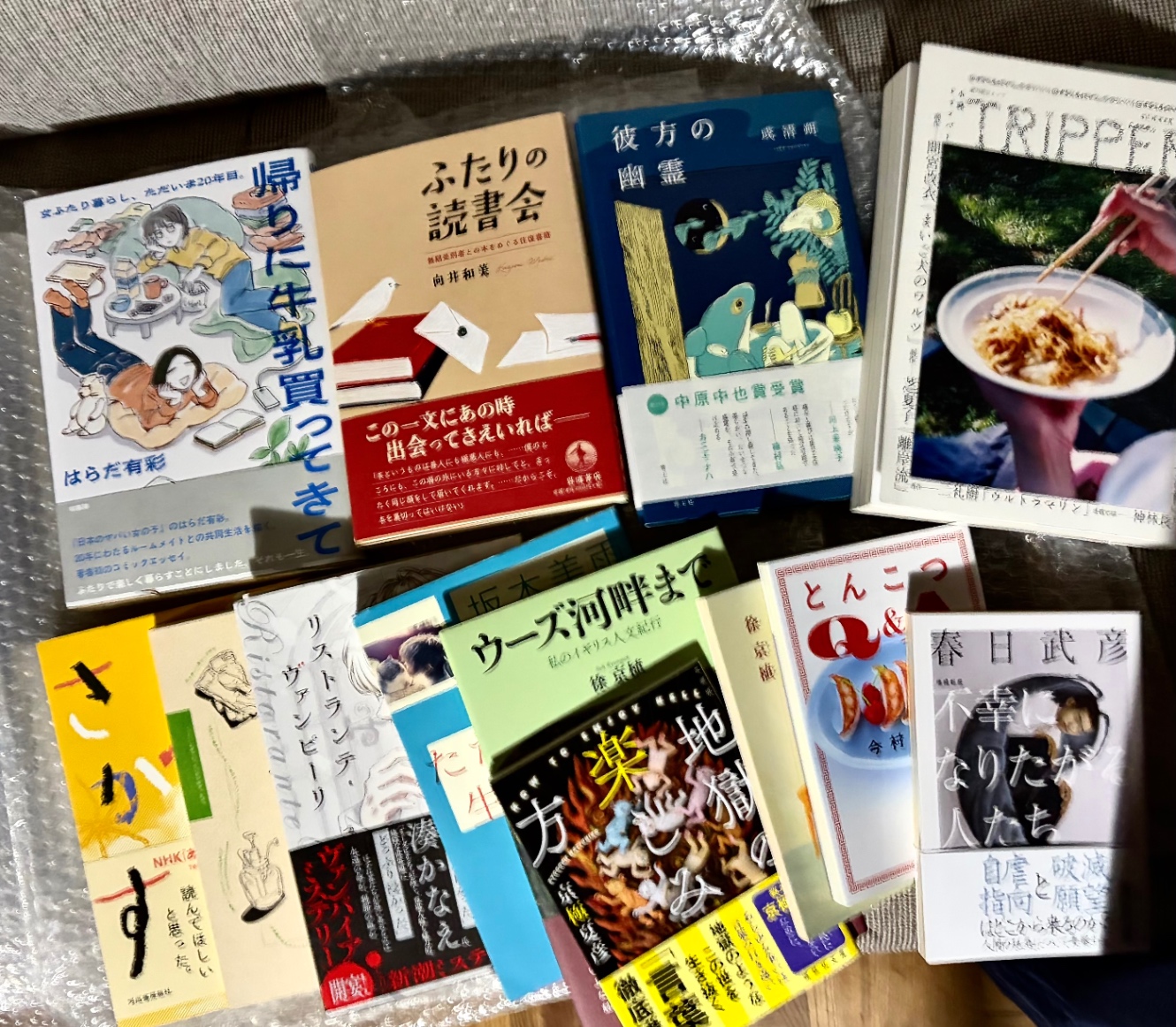 購入した書籍: 子どもの涙 、ただ、一緒に生きている、くもをさがす、フォントのふしぎ、ウーズ河畔まで、帰りに牛乳買ってきて、暮らしはことばでできている、地獄の楽しみ方、リストランテ・ヴァンピーリ、 彼方の幽霊、ふたりの読書会、不幸になりたがる人たち、とんこつQ&A、小説TRIPPER 2026年夏季号。