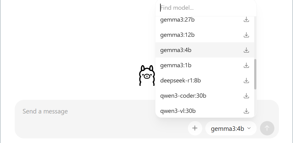 Ollama GUIからLLMリストを出しているところ
