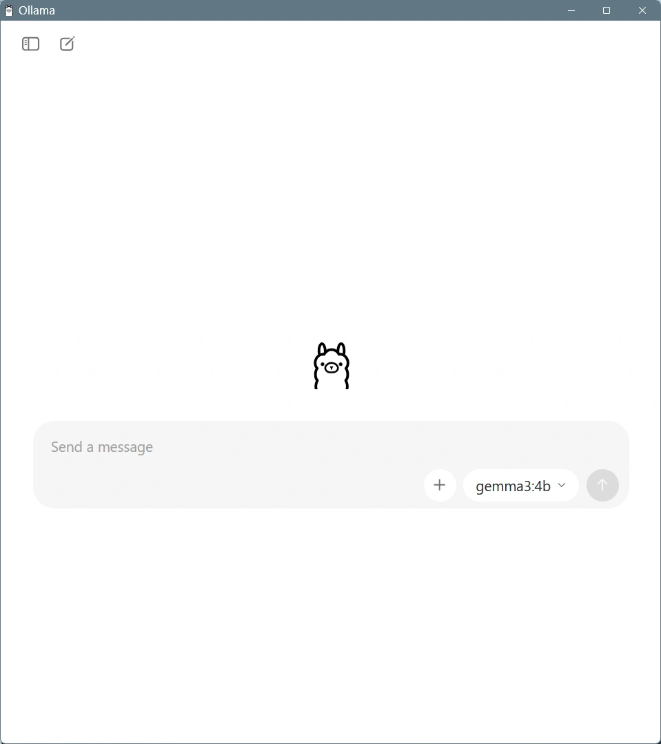 Ollama GUIが立ち上がったところ、リャマがいる