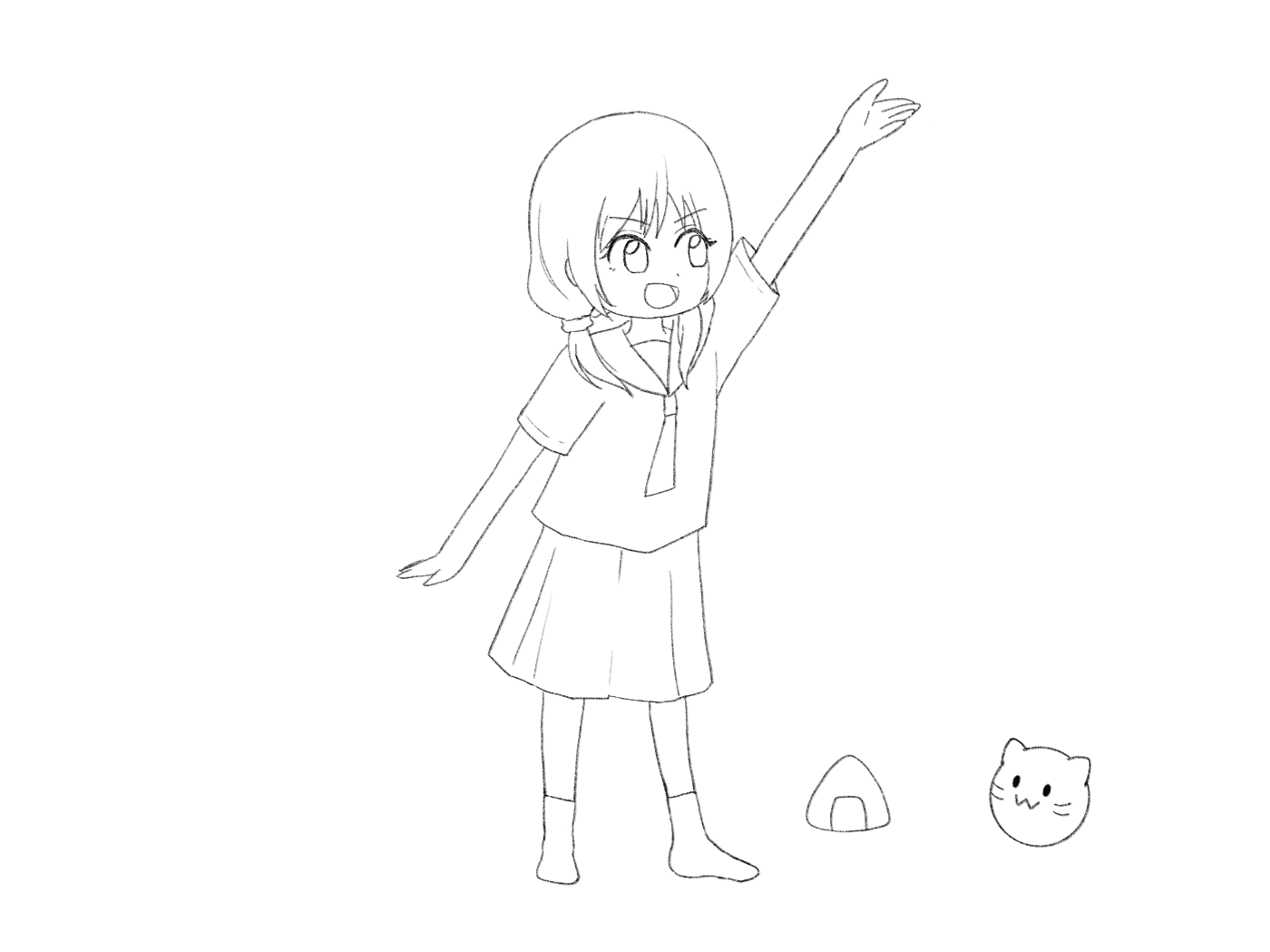 キャラクターと投擲物の線画