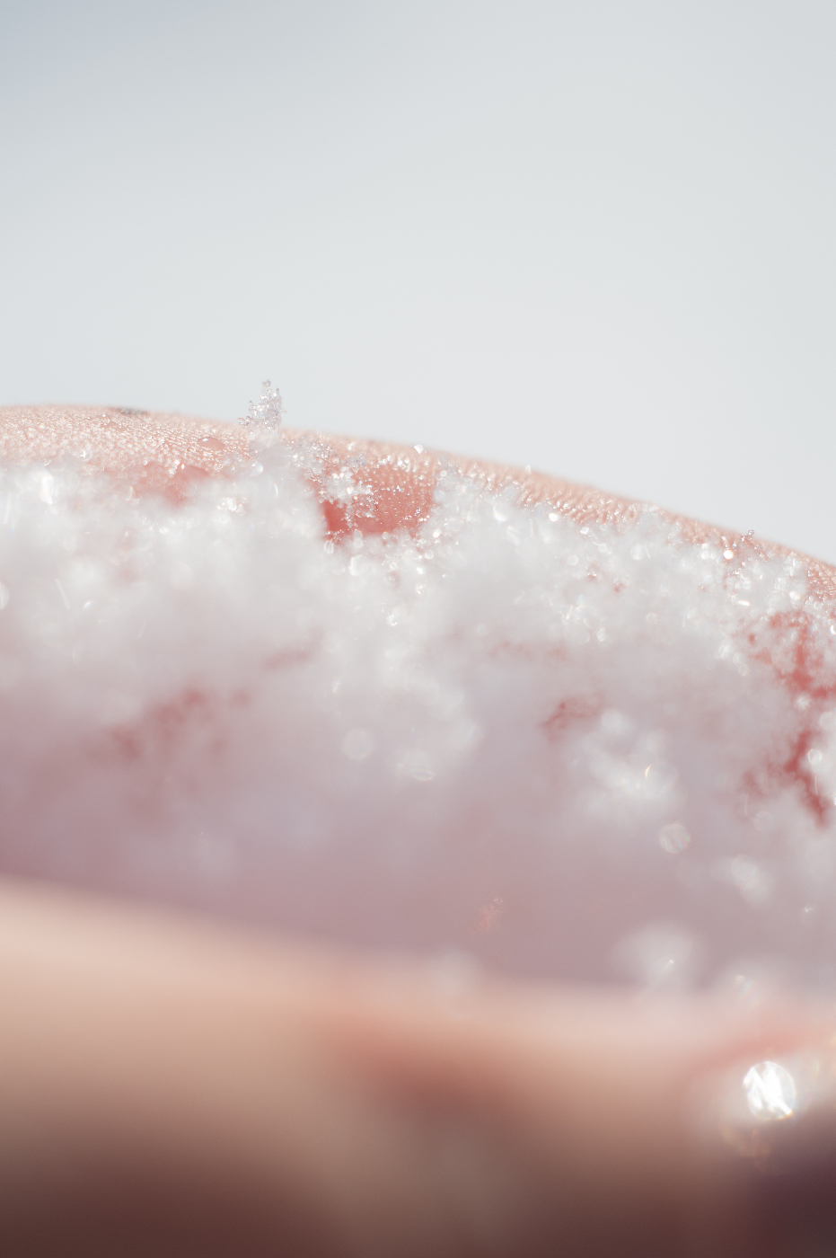 雪を掴んでいる手の接写