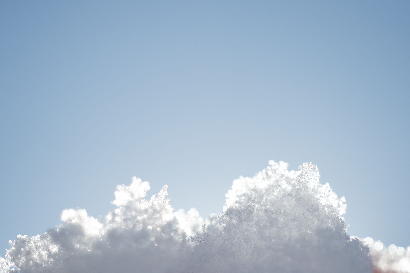 雪の接写と、背景には青空が広がる写真